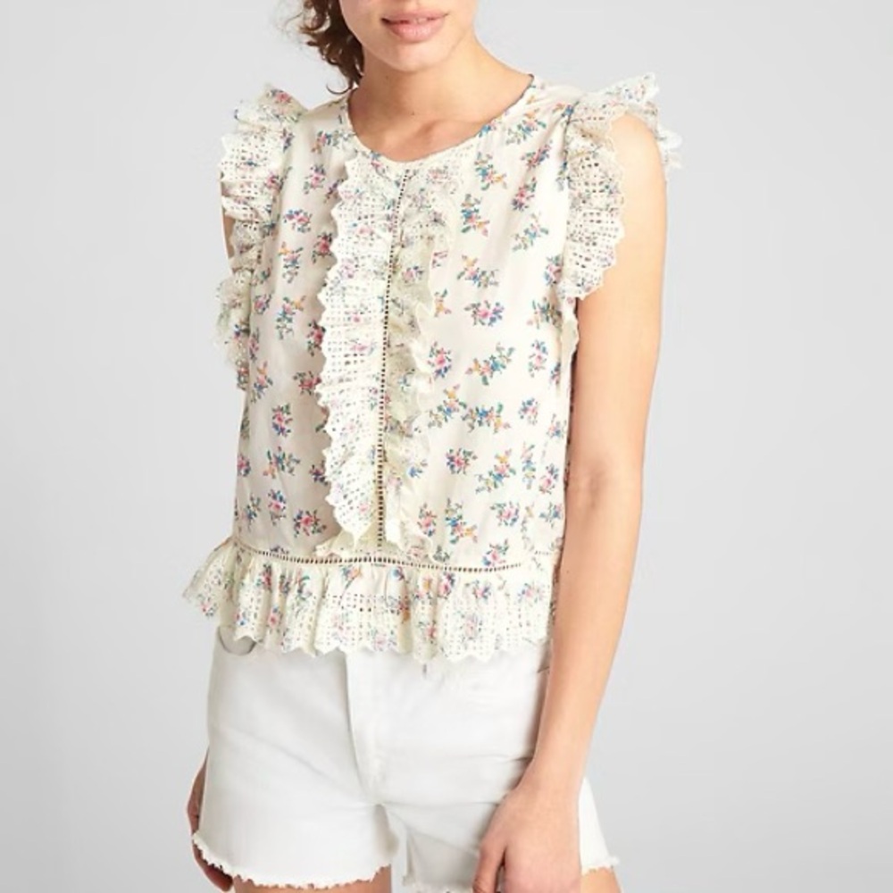 Gap Eyelet Ruffle Peplum Top in White Floral
